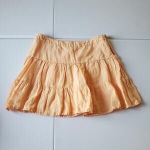 Vintage Y2K Gap Mini Skirt Womens 10 Orange Linen Tiered Ruffle Boho Mini 2000s
